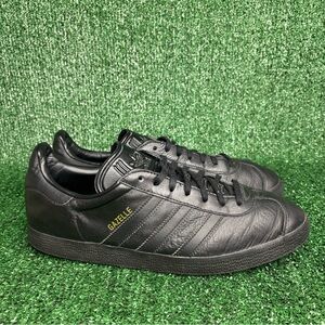 Adidas Sneakers Mens 10.5 Triple Black‎ Leather Gazelle Trainers Athletic